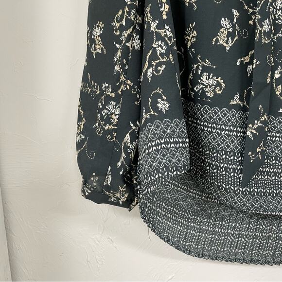 Daniel Rainn DR2 Green Floral Printed Boho Womens Long Sleeve Blouse Tie Neck S - Picture 4 of 10